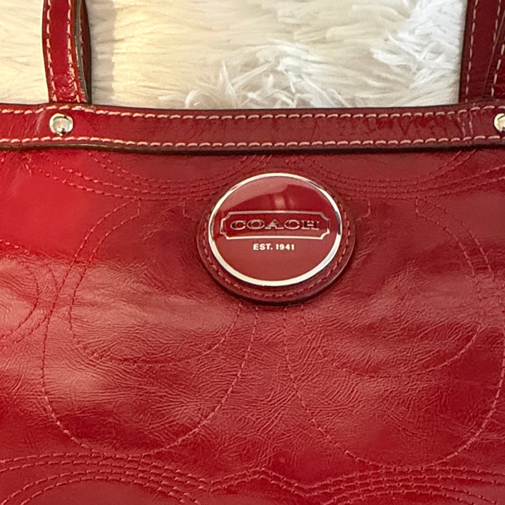 Coach Burgundy Leather Tote Bag - Picture 2 of 7
